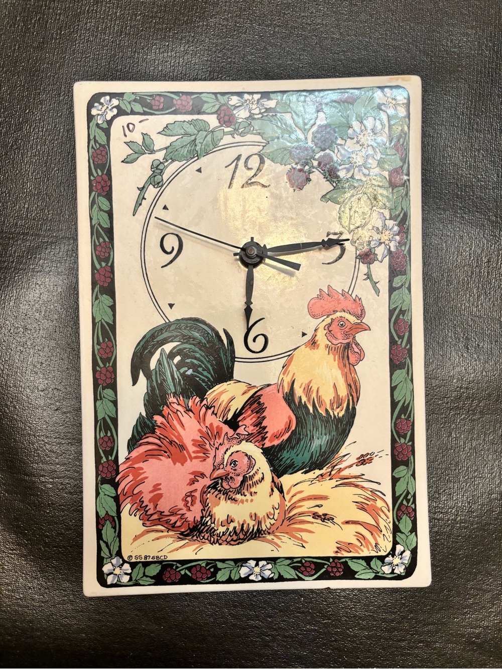 Vintage Santa Barbara Ceramic Design Rooster Wall Clock